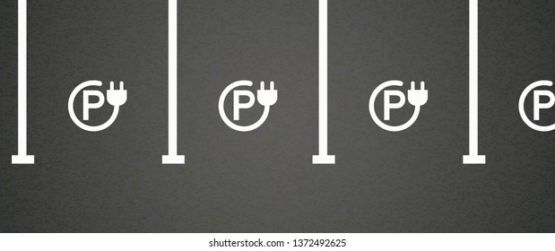 EV charge charging point area, cable battery e bike station. For electric ebike scooter logo. Bicycle icon or sign. Valet parking for plug or unplug bikes or car zone symbol.  For e-car or e car.