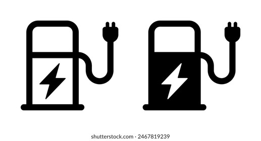 EV-Ladegerät-Symbole. Symbole für Ladestationen von Elektrofahrzeugen. Elektroauto-Ladegerät Vektorgrafik Set