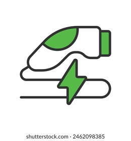 EV charger, in line design, green. EV, Charger, Electric, Vehicle, Charging, Station, Power on white background vector. EV charger editable stroke icon.