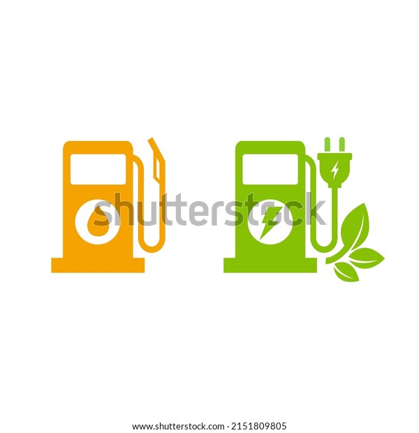 EV charger station and\
Petrol oil station icon isolated on white background. Vector\
illustration