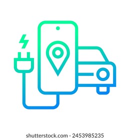 EV charging app icon, Electric car charge station map pointer, Smartphone application to find charging stations for electromobile, Vector illustration