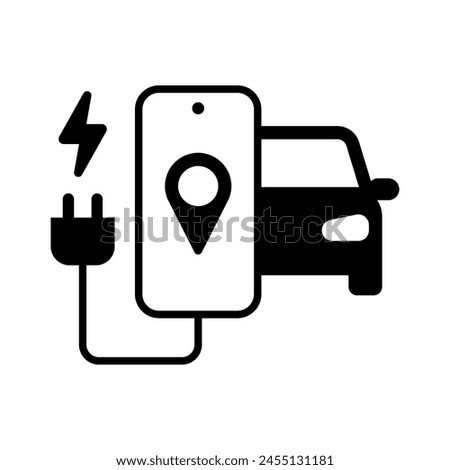 EV charging app icon, Electric car charge station map pointer, Smartphone application to find charging stations for electromobile, Vector illustration