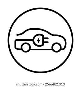 EV Charging electric car with plug icon flat line style. eco friendly vehicle concept