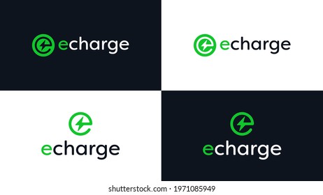 EV Charging Industry. Green Energy Logo Design with E Bolt Symbol.