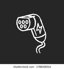 EV charging plug chalk white icon on black background. Electric vehicle battery recharge station, power refuel. Modern eco friendly transport equipment isolated vector chalkboard illustration