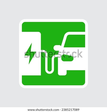 EV Charging point square sign, Electric vehicle fuel pump station icon, Vector illustration