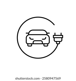 EV charging sport. Electric car and plug. Sustainable power sources, hybrid vehicles. Pixel perfect vector icon