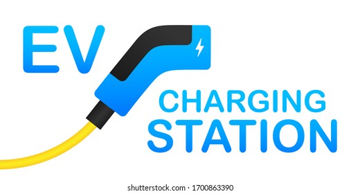 EV charging station banner. Vector stock illustration.