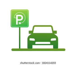 EV charging station banner. Vector stock illustration.