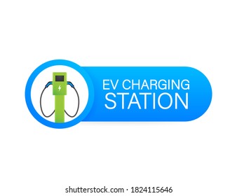 EV charging station banner. Vector stock illustration.