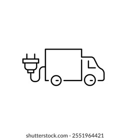 EV-Ladestation mit daran angeschlossenen Lieferwagen. Entscheidungen für grüne Energie. Pixel perfektes Vektorsymbol