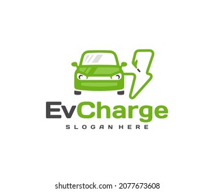 EV charging station for electric car, eco friendly fuel logo design. Electric car charging, power cable alternative sustainable eco energy vector design. Hybrid vehicles charging point, green energy a