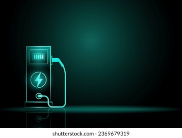 EV Charging Station for Electric Car. Futuristic Electric Vehicle Concept. Vector Illustration. 