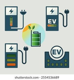 ev charging station icon set electric car recharging logo green energy point