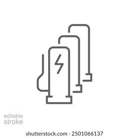 EV charging station icon. Simple outline style. Power supply station, charge, electric vehicle, green energy, technology concept. Thin line symbol. Vector illustration isolated. Editable stroke.