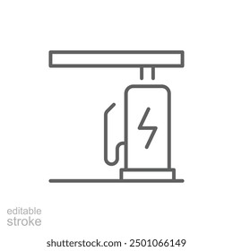 EV charging station icon. Simple outline style. Power supply station, charge, electric vehicle, green energy, technology concept. Thin line symbol. Vector illustration isolated. Editable stroke.