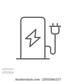 EV charging station icon. Simple outline style. Power supply station, charge, electric vehicle, green energy, technology concept. Thin line symbol. Vector illustration isolated. Editable stroke.