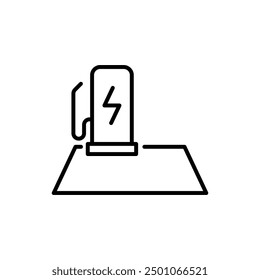 EV charging station icon. Simple outline style. Power supply station, charge, electric vehicle, green energy, technology concept. Thin line symbol. Vector illustration isolated.