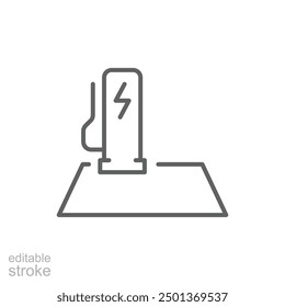 EV charging station icon. Simple outline style. Power supply station, charge, electric vehicle, green energy, technology concept. Thin line symbol. Vector illustration isolated. Editable stroke.