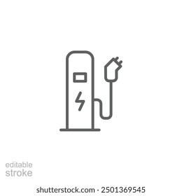 EV charging station icon. Simple outline style. Power supply station, charge, electric vehicle, green energy, technology concept. Thin line symbol. Vector illustration isolated. Editable stroke.