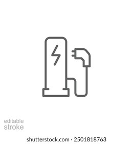 EV charging station icon. Simple outline style. Power supply station, charge, electric vehicle, green energy, technology concept. Thin line symbol. Vector illustration isolated. Editable stroke.