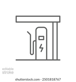 EV charging station icon. Simple outline style. Power supply station, charge, electric vehicle, green energy, technology concept. Thin line symbol. Vector illustration isolated. Editable stroke.