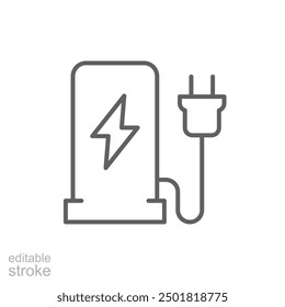 EV charging station icon. Simple outline style. Power supply station, charge, electric vehicle, green energy, technology concept. Thin line symbol. Vector illustration isolated. Editable stroke.