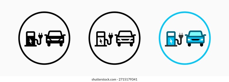 Iconos de la estación de carga del EV: Ilustración vectorial de los iconos de la estación de carga del coche eléctrico con el fondo blanco
