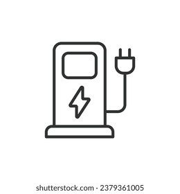 EV charging station line icon. Electric vehicle charging station icon. Editable stroke. Vector illustration.