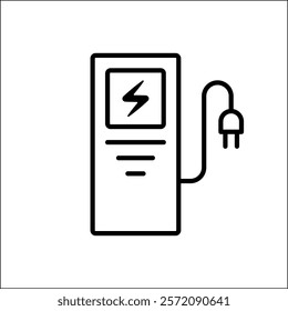 EV charging station linear icon. Place to charge battery of electromobile. Natural fuel. Thin line customizable illustration. Contour symbol. Vector isolated outline drawing. Editable stroke.