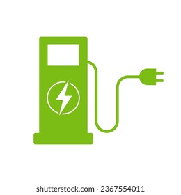 EV Charging Station or Charging Point for Electric Car. Green Energy or Eco-friendly Concept. Vector Illustration. 