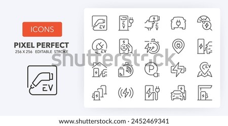 EV charging stations. Outline symbol collection. Editable vector stroke. 256x256 Pixel Perfect scalable to 128px, 64px...