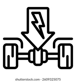 Ev chassis with wheels line icon, Energy power concept. Vector graphics. Arrow with car chassis sign on white background, style mobile or design