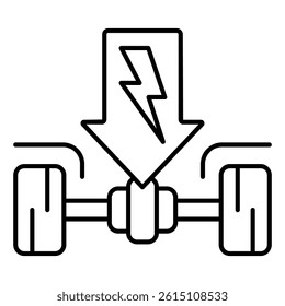 Ev chassis with wheels thin line icon, Energy power concept. Vector graphics. Arrow with car chassis sign on white background, linear style mobile or design