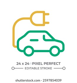 EV colorful line ui icon. Car with plug using electricity to drive. Clean electric vehicle riding. Ecology care. Isolated vector duotone linear symbol. User interface element, pixel perfect