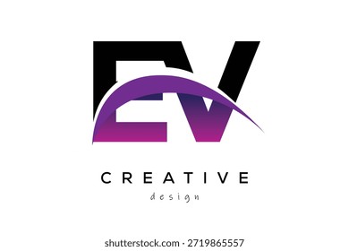 EV kreative und moderne Buchstaben Logo Design mit kreativen lila Welle abstrakte Latter Logo Konzept.