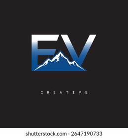EV Creative Mountain Logo Bold Gradient Letter mark Branding Design for Business Outdoor Brands