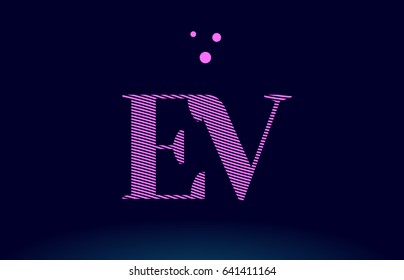 ev e v alphabet letter logo pink line stripes magenta purple blue font creative text dots company vector icon design template