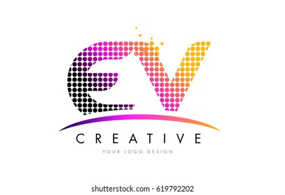 EV E V Dots Letter Logo Design with Magenta Bubble Circles and Swoosh