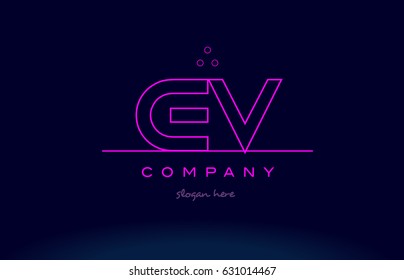 ev e v letter alphabet text pink purple dots contour line creative company logo vector icon design template