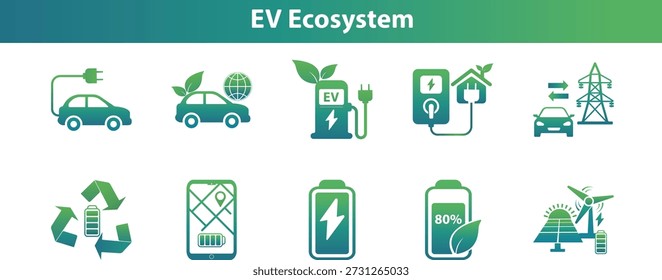 EV-Ökosystem und nachhaltige Mobilität - Vektorsymbole