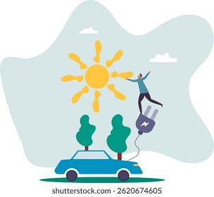 EV, Electric car clean energy environment friendly or hi technology using reusable solar power to fuel battery car.character for design.