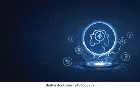 EV. Electric car connect with icons technology digital circuit on blue background. Eco power, EV charger, alternative energy, rechargeable battery, auto industry, future technology. vector.