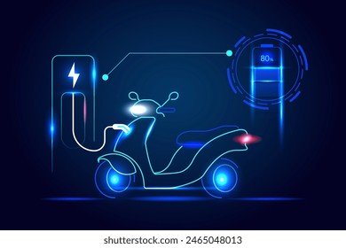 Concepto de Vector de estación de carga de motocicleta eléctrica EV. Ilustración vectorial.