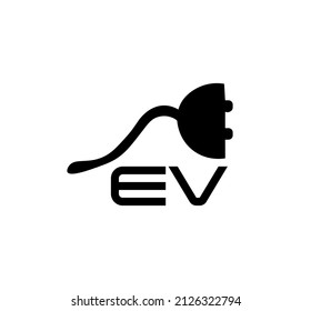 EV Electric Vehicle Charge Plug Illustration. Vector Symbol Logo For Electric Cars. Clean Energy Concept Vector Icon. 