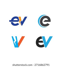 Diseño plano del Vector del logotipo de los vehículos eléctricos de EV