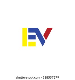 EV flat initial letter logo combining yellow blue red