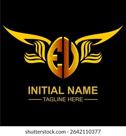 EV Golden Wing Emblem Logo with elegant gold wings, sleek and modern design. Ideal for branding, creative projects, luxury businesses, or artistic ventures.
