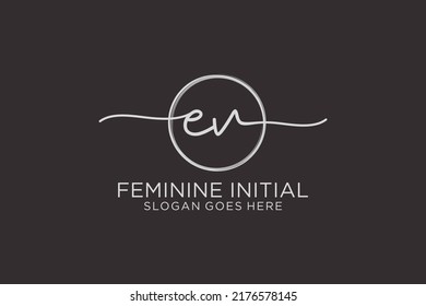EV handwriting logo with circle template vector logo of initial signature, wedding, fashion, floral and botanical with creative template.