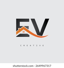 EV House Letter Logo – Creative Real Estate Monogram with Roof Shape and Home Icon for Property, Architecture and Modern Branding Identity